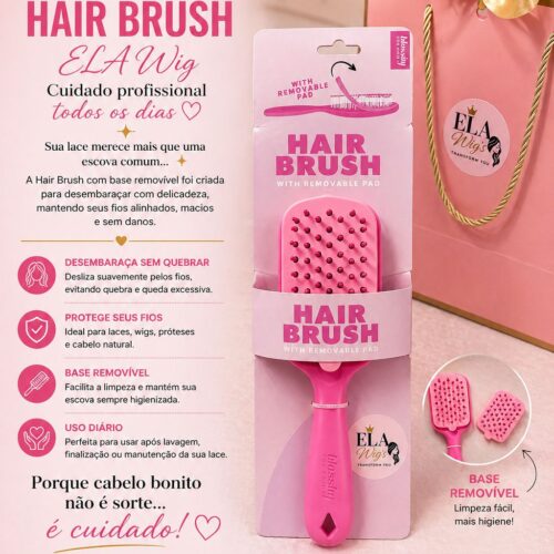Hair Brush ELA Wig – Cuidado profissional todos os dias Sua lace merece mais que uma escova comum… ✨ A Hair Brush com base removível foi criada para desembaraçar com delicadeza, mantendo seus fios alinhados, macios e sem danos. Função principal: Desembaraça sem quebrar os fios, protegendo tanto o cabelo natural quanto sua lace ou prótese. 💡 Uso ideal: Perfeita para uso diário, especialmente após lavagem, finalização ou manutenção da sua lace. Diferenciais: • Base removível para limpeza fácil 🧼 • Evita quebra e queda excessiva • Ideal para laces, wigs e cabelo natural • Desliza suavemente sem puxar Porque cabelo bonito não é sorte… é cuidado.